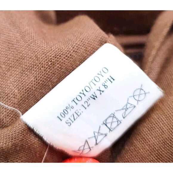 Boho Vintage Toyo Straw Woven Bag Wooden Beads Leather Handles 12"x8" Natural - Picture 11 of 11